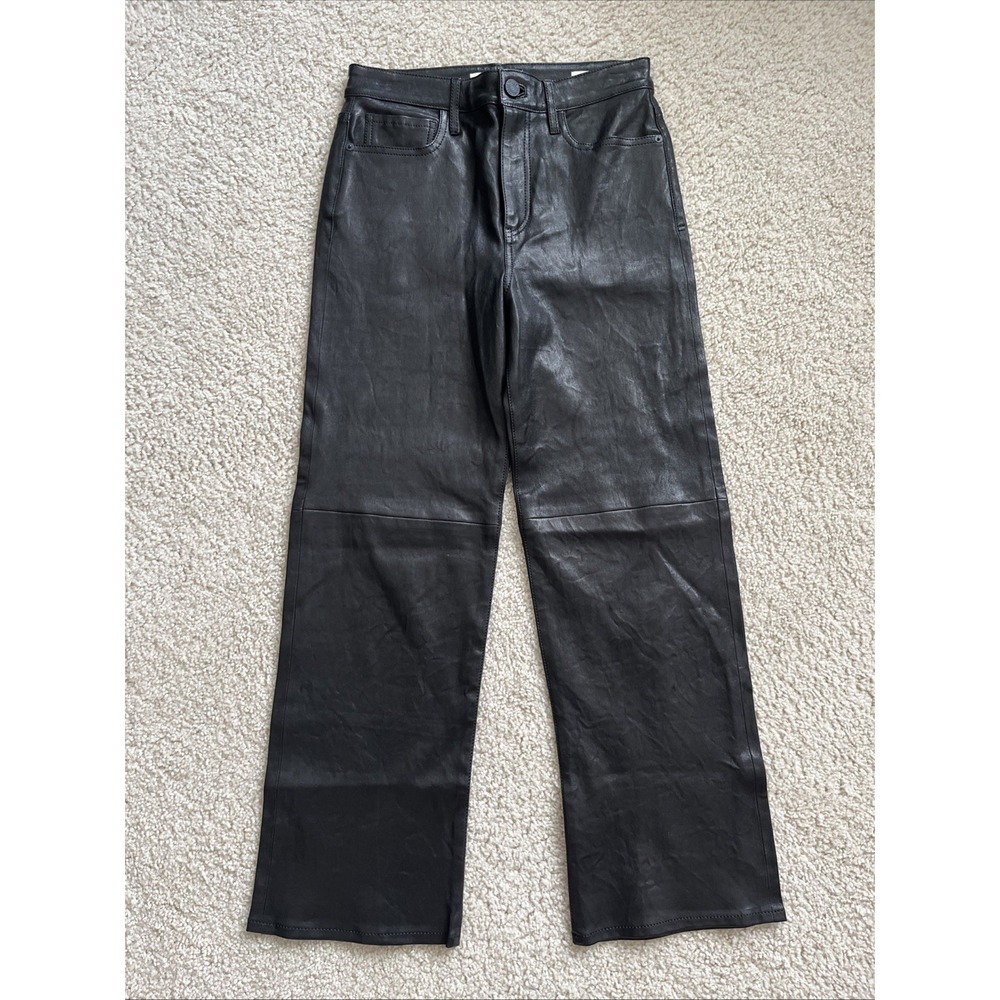FRAME Le Jane Crop Genuine Lamb Leather Black Jeans Womens 26 LWLT0705